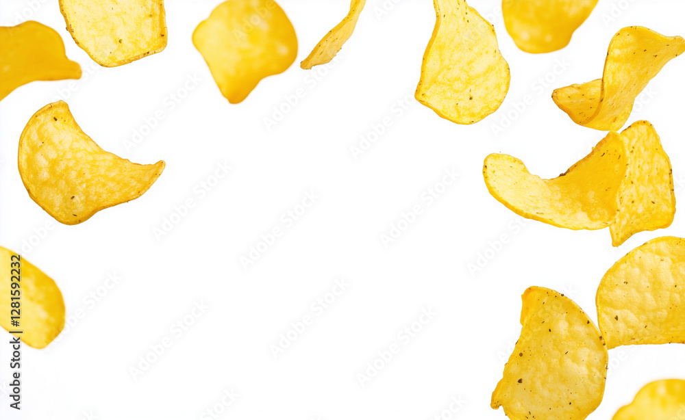 Naklejka premium Frame of ridged potato chips isolated on white background