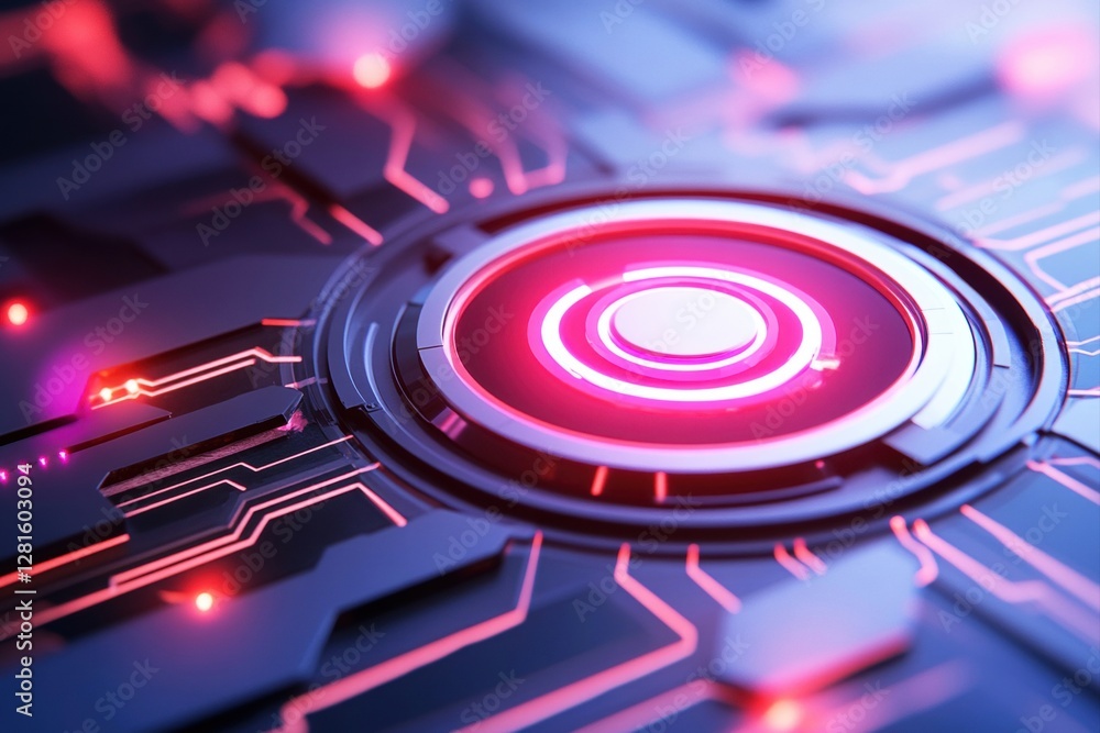Futuristic Technology Background with Glowing Circular Elements and Integrated Circuit Patterns Futuristic Technology Background with Glowing Circular Elements and Integrated Circuit Patterns