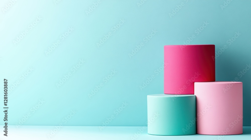 Stylish Geometric Display of Colorful Cylinders on a Soft Pastel Background in Modern Decor Stylish Geometric Display of Colorful Cylinders on a Soft Pastel Background in Modern Decor