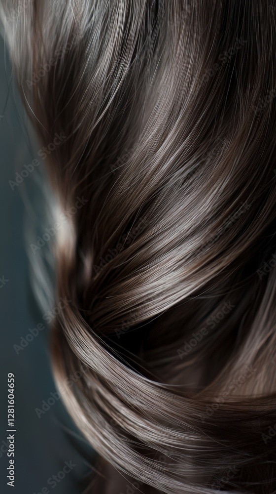 Naklejka premium Elegant swirls of shiny brunette hair creating a stunning visual texture in soft lighting