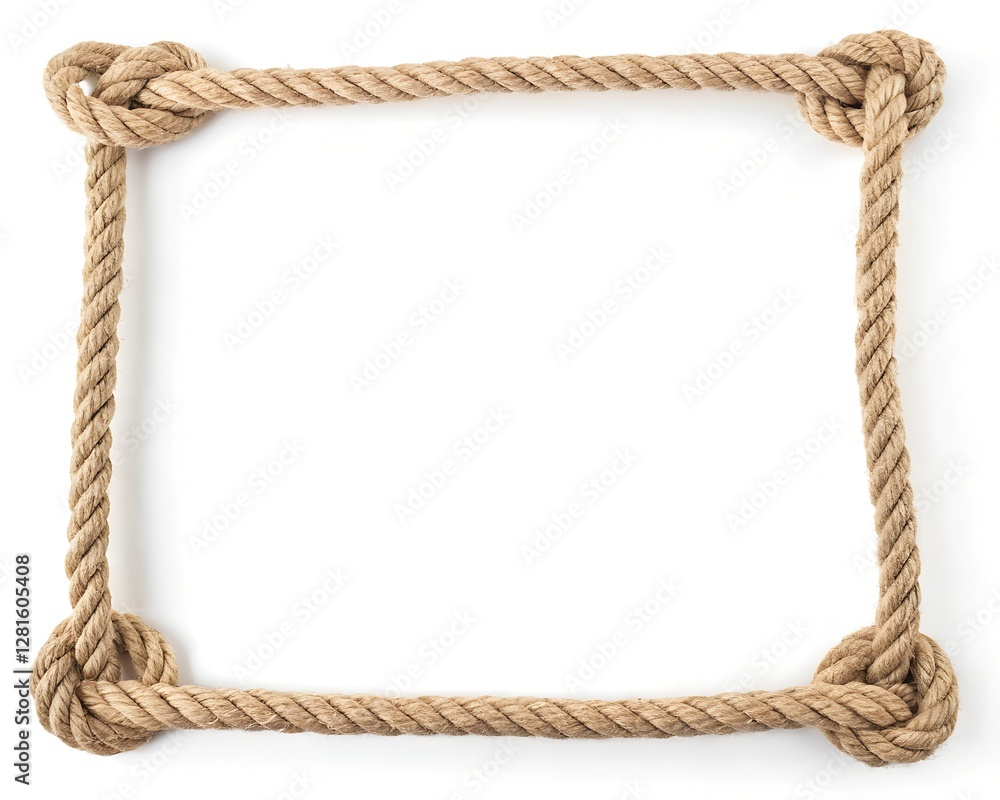 Rope frame knot isolated in white background border string loop Rope frame knot isolated in white background border string loop