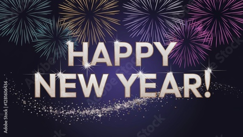 Happy New Year Greeting Background with Fireworks Display