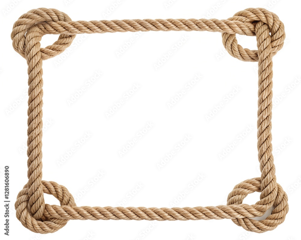Rope frame knot isolated in white background border string loop Rope frame knot isolated in white background border string loop