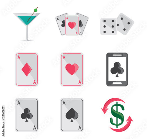 Set of casino vector icons with white background