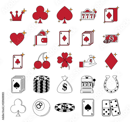 Set of casino vector icons with white background