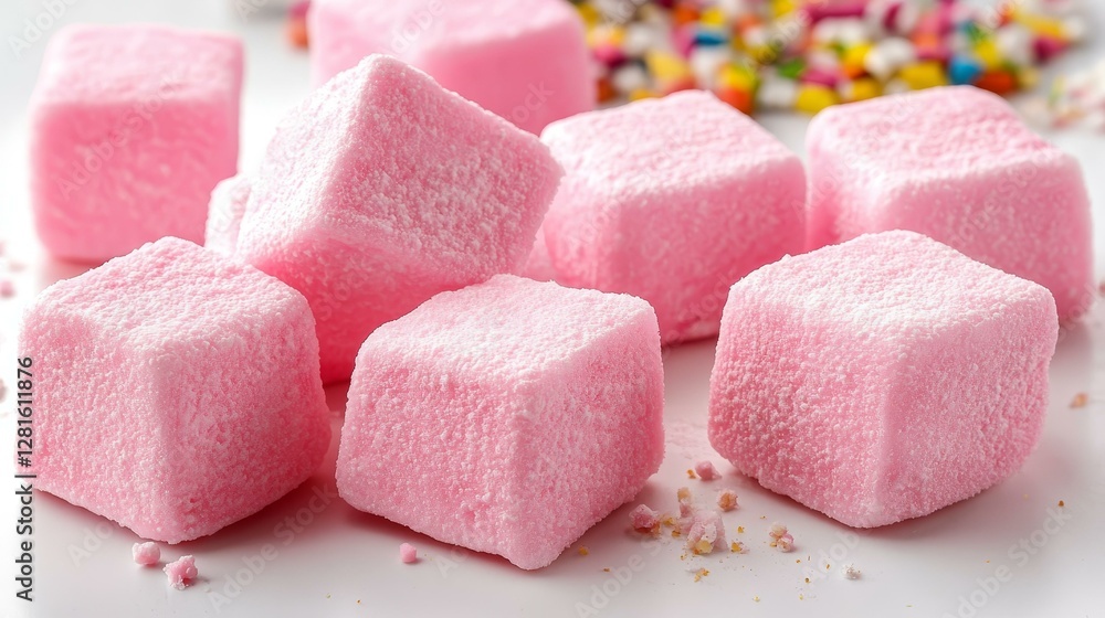 Pink Square Candy Cubes Close Up Pink Square Candy Cubes Close Up