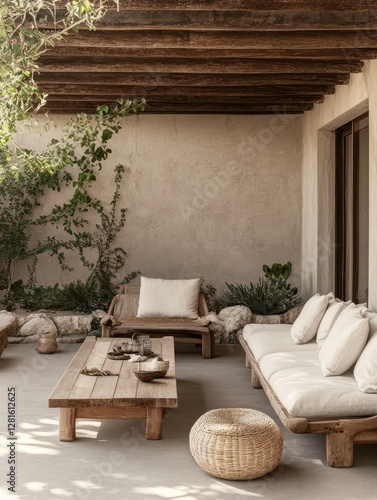 A beautiful seating area with a natural decor theme