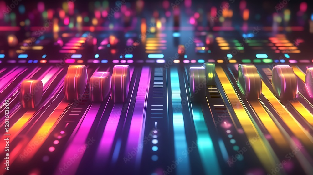 Neon Illuminated Audio Mixing Console Faders Neon Illuminated Audio Mixing Console Faders