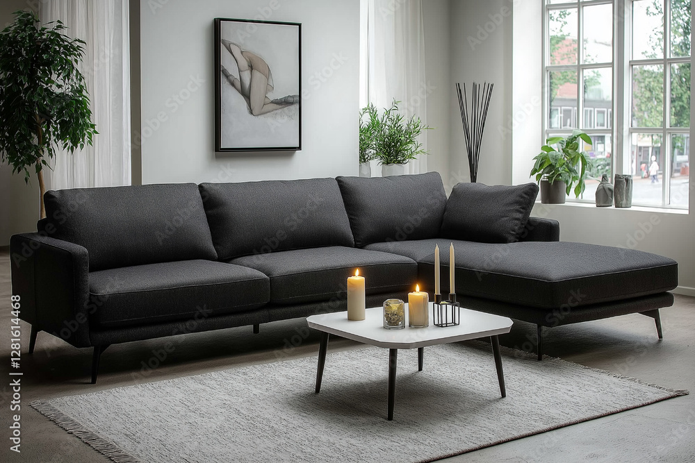 Modern Dark Grey Sectional Sofa in Minimalist Living Room Modern Dark Grey Sectional Sofa in Minimalist Living Room