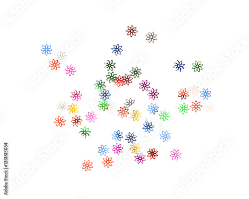 Colorful flower shapes scattered on transparency background create vibrant display