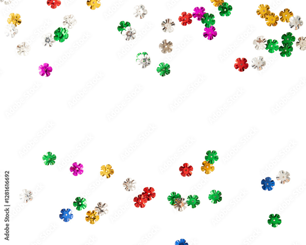 Colorful flower shaped beads scattered on transparency background create vibrant and playful atmosphere Colorful flower shaped beads scattered on transparency background create vibrant and playful atmosphere