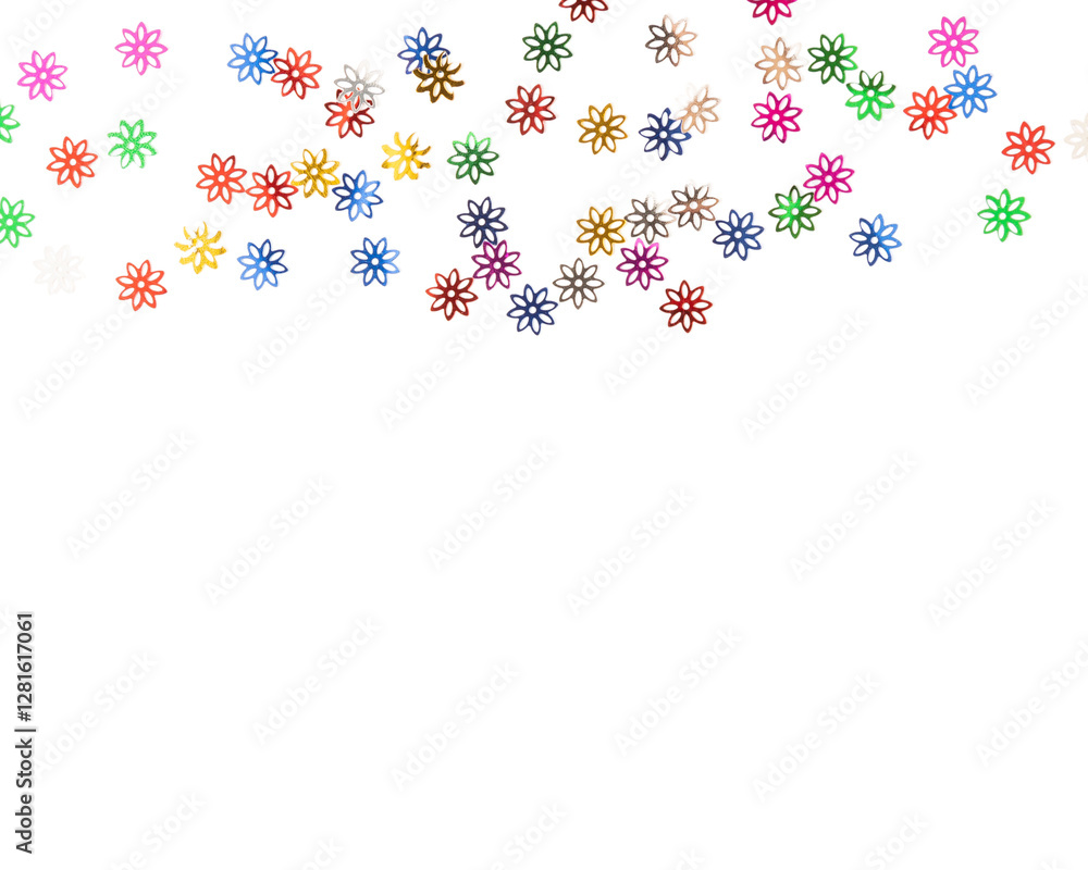 Colorful flower shapes scattered on transparency background create vibrant design Colorful flower shapes scattered on transparency background create vibrant design