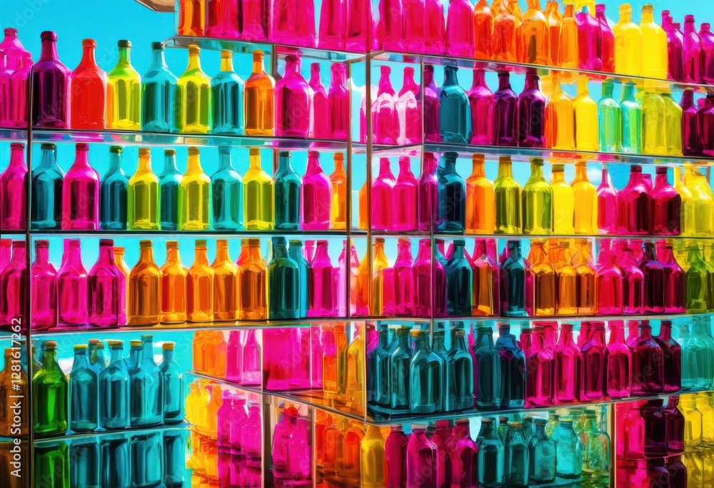 vibrant display colorful soda bottles striking bright backdrop featuring bold hues eye catching patterns, beverage, drink, liquid, carbonation, sparkle vibrant display colorful soda bottles striking bright backdrop featuring bold hues eye catching patterns, beverage, drink, liquid, carbonation, sparkle