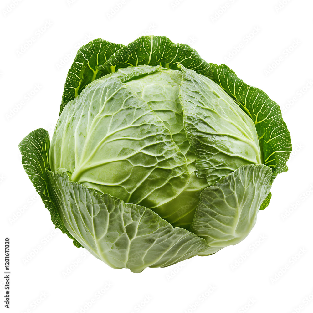Obraz premium Fresh Green Cabbage: A close-up shot of a vibrant head of green cabbage, displaying its fresh, healthy leaves and textured surface. The cabbage is a symbol of freshness and wholesome eating.