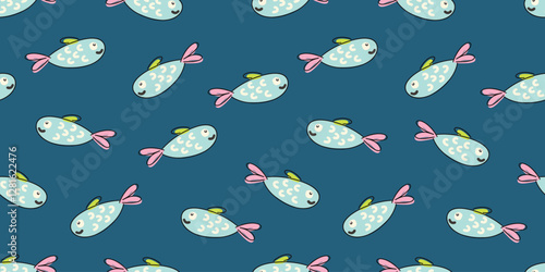 Seamless fish pattern with cute cartoon aquatic design vector illustration