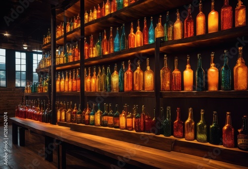 Wallpaper Mural visually striking arrangement captivating bottles well organized brewery warehouse setting, storage, color, design, glass, container, label, rows, craft Torontodigital.ca