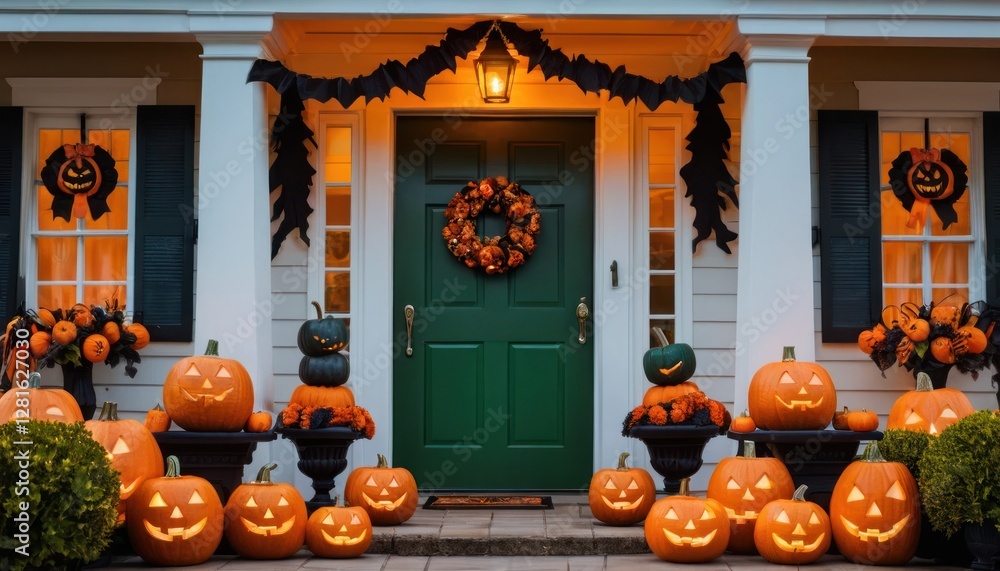 Obraz premium Jack o lantern glowing in the garden on a spooky Halloween night