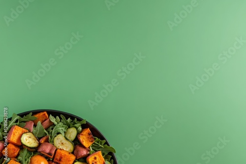 Colorful salad on dark plate showcasing fresh vegetables against