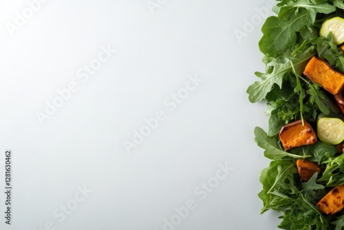 Fresh greens and assorted vegetables create vibrant, healthy bac