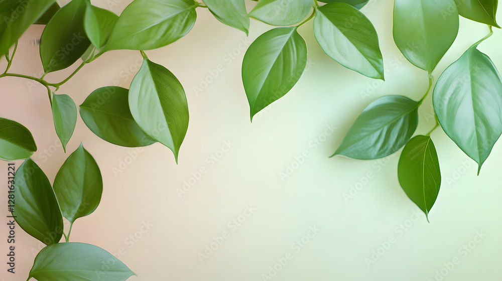 Fresh green leaves on soft pastel background for natural and eco-friendly designs Fresh green leaves on soft pastel background for natural and eco-friendly designs