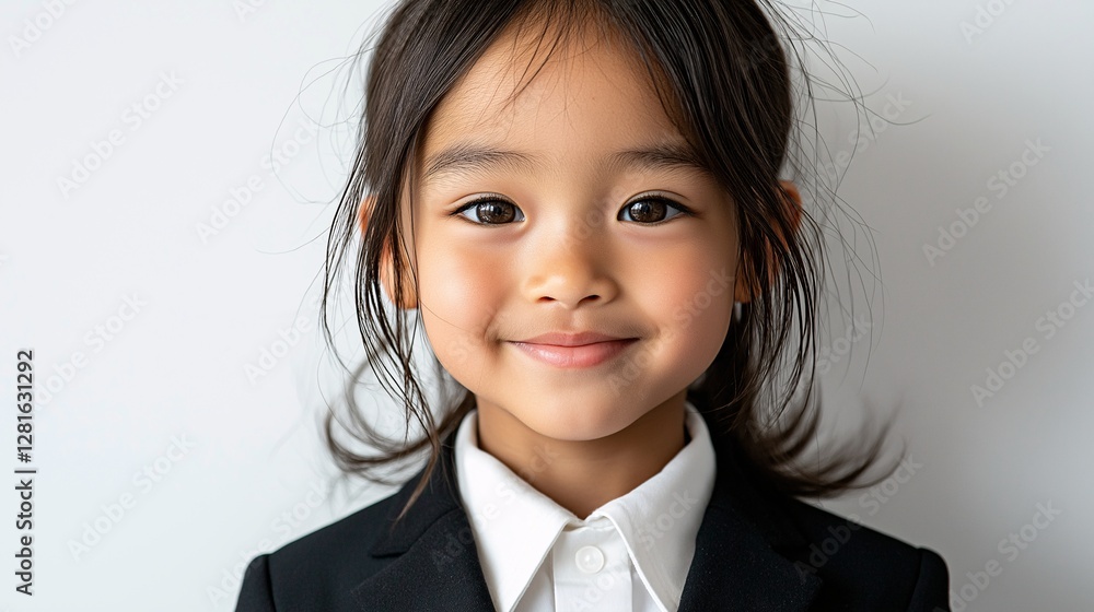 Smiling young girl in formal attire studio setting portrait photography bright background joyful expression Smiling young girl in formal attire studio setting portrait photography bright background joyful expression