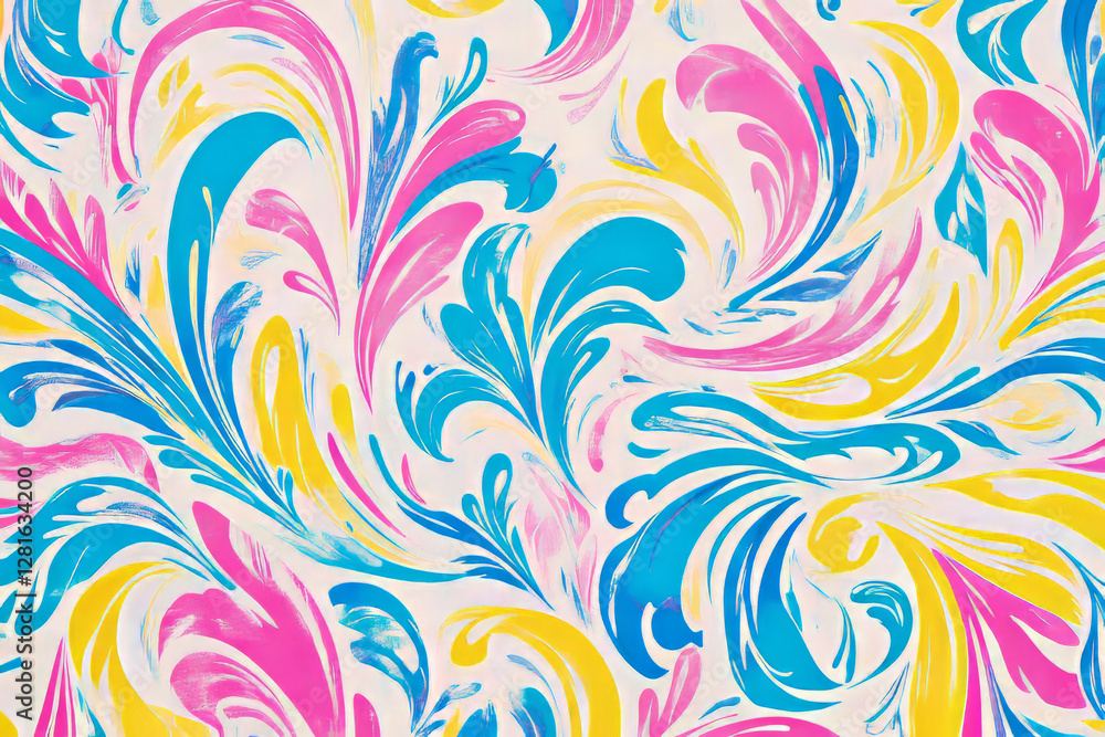 Illustration of a playful, retro inspired pattern with psychedelic swirls and bright neon colors, such as pink, blue, and yellow. The abstract, whimsical design brings a nostalgic, vibrant feel to Illustration of a playful, retro inspired pattern with psychedelic swirls and bright neon colors, such as pink, blue, and yellow. The abstract, whimsical design brings a nostalgic, vibrant feel to