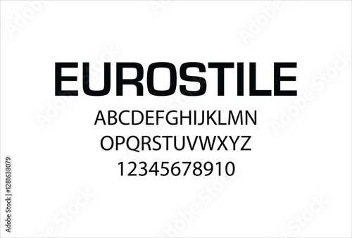 Eurostile font for logo and headline. Isolated vector typeset
