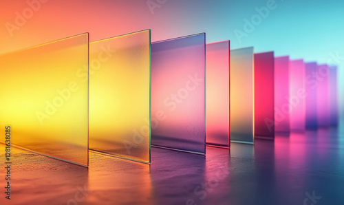 Layered frosted glass rectangles in vibrant colors create stunning visual