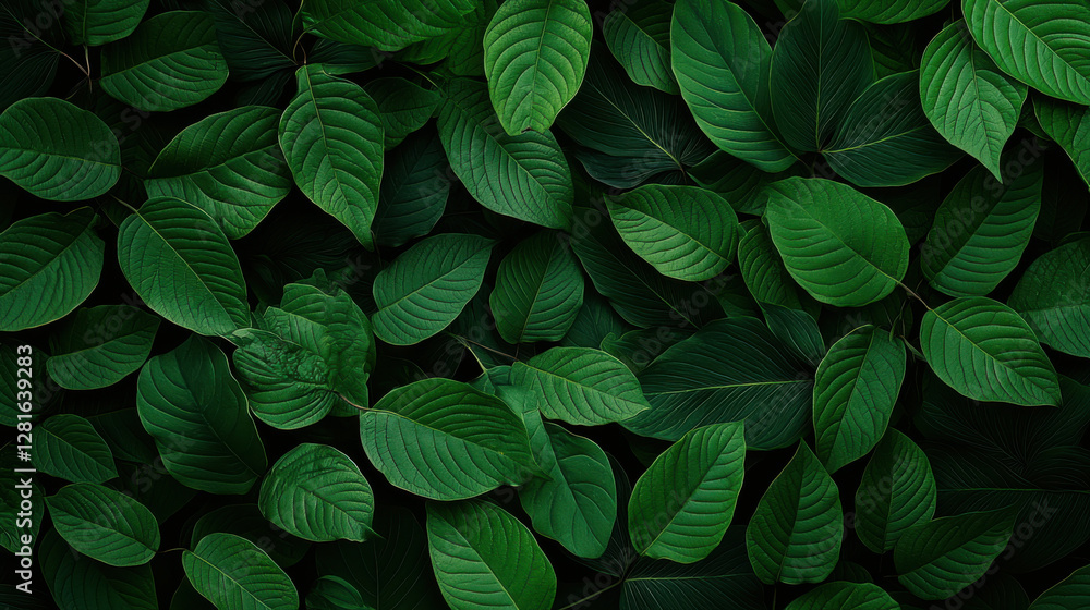 Lush green tropical leaves create vibrant natural pattern Lush green tropical leaves create vibrant natural pattern