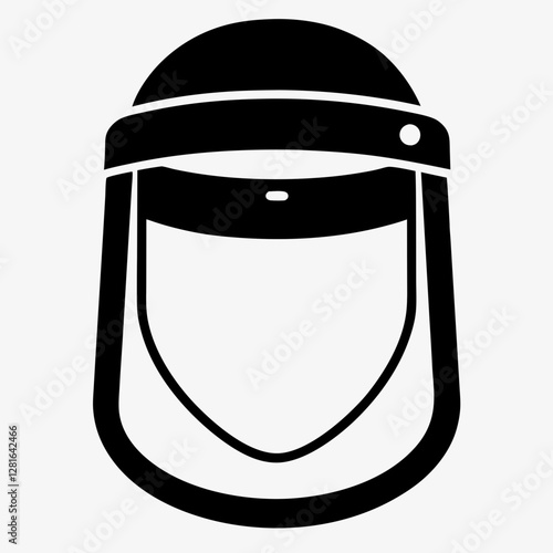 Face shield icon with full-coverage transparent screen, bold silhouette style. Concept: face protection, medical safety, PPE visual.