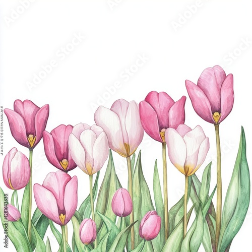 Colorful tulip flowers blooming in a lush garden setting.