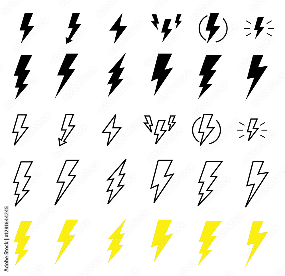 flash thunder power icon set. Flash lightning bolt symbol. Energy power sign, Lightning bolt icons set, black outline of flash lightning bolt icon vector illustration. Energy, power symbol. flash thunder power icon set. Flash lightning bolt symbol. Energy power sign, Lightning bolt icons set, black outline of flash lightning bolt icon vector illustration. Energy, power symbol.