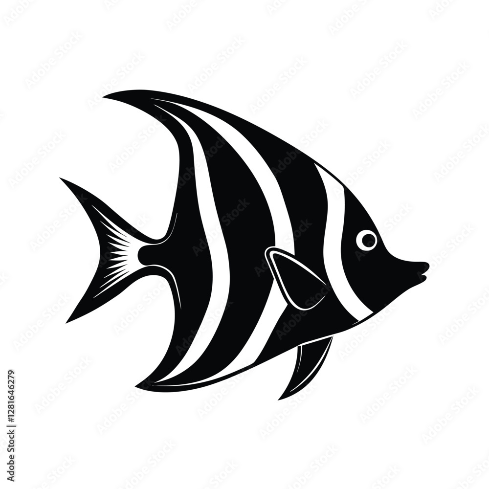 Fototapeta premium Moorish Idol Silhouette Vector Art and Moorish Idol Black Color Fish Design