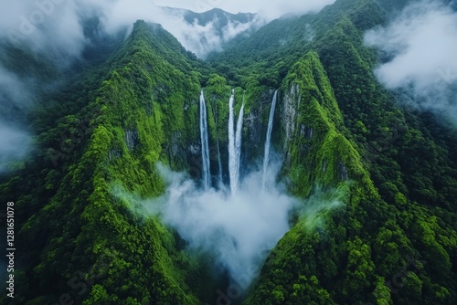 A breathtaking waterfall cascading down moss-covered cliffs. Generative AI
