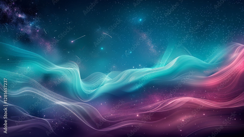 Fototapeta premium Dreamy Cosmic Waves Flowing Through a Vibrant Starry Galaxy