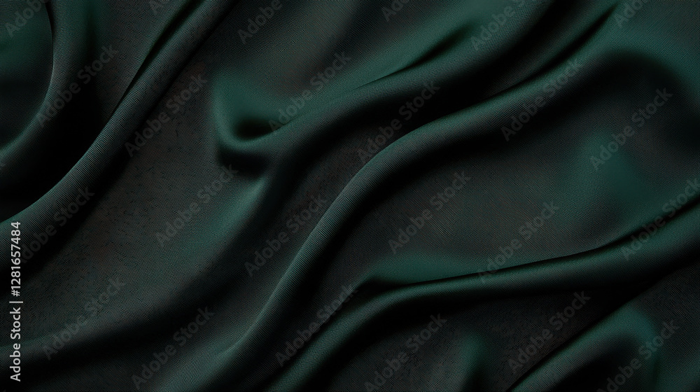 Smooth green silk fabric draped elegantly with soft folds Smooth green silk fabric draped elegantly with soft folds