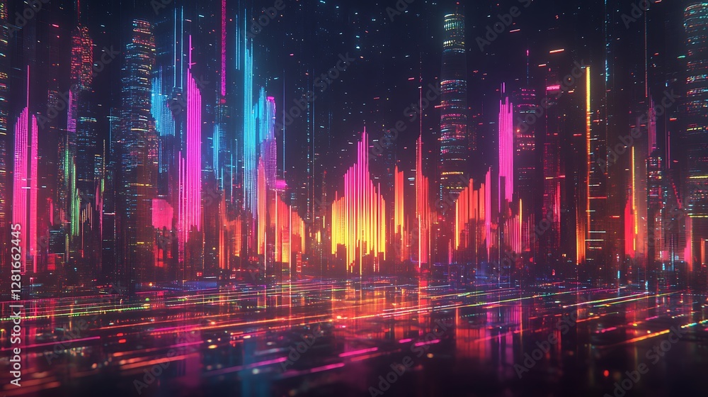 Fototapeta premium Neon Cityscape Vibrant Nighttime Metropolis Lights