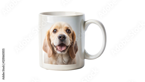 White Ceramic Mug with Custom Photograph of Pet Printed on It, Transparent Background