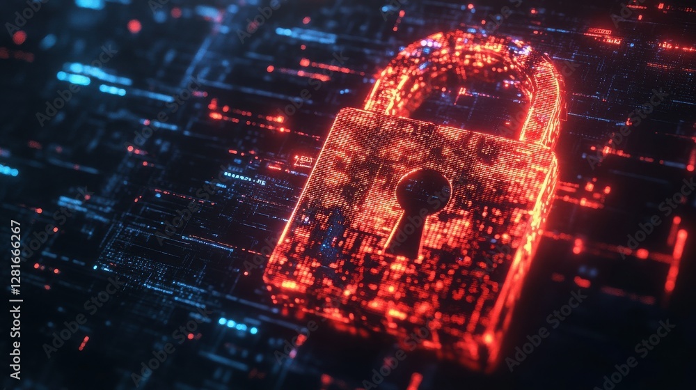 Digital Padlock Security System Cybersecurity Data Encryption Concept Digital Padlock Security System Cybersecurity Data Encryption Concept