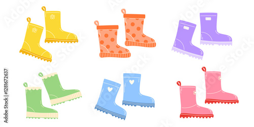 Vibrant Collection of Colorful Rubber Boots Perfect for Spring Showers and Rainy Days