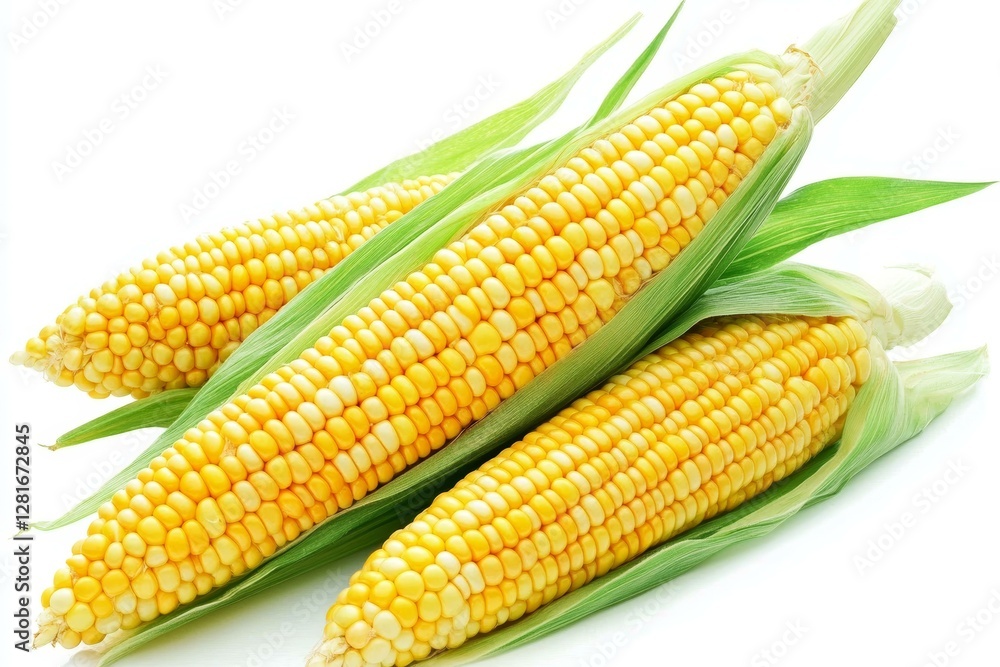 Fresh Corn Cob Close-up on White Background Fresh Corn Cob Close-up on White Background
