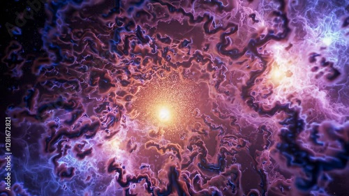 Wallpaper Mural A glowing galactic core radiating golden and purple energy, surrounded by swirling nebula patterns in deep space. Concept of cosmic evolution and stellar birth Torontodigital.ca