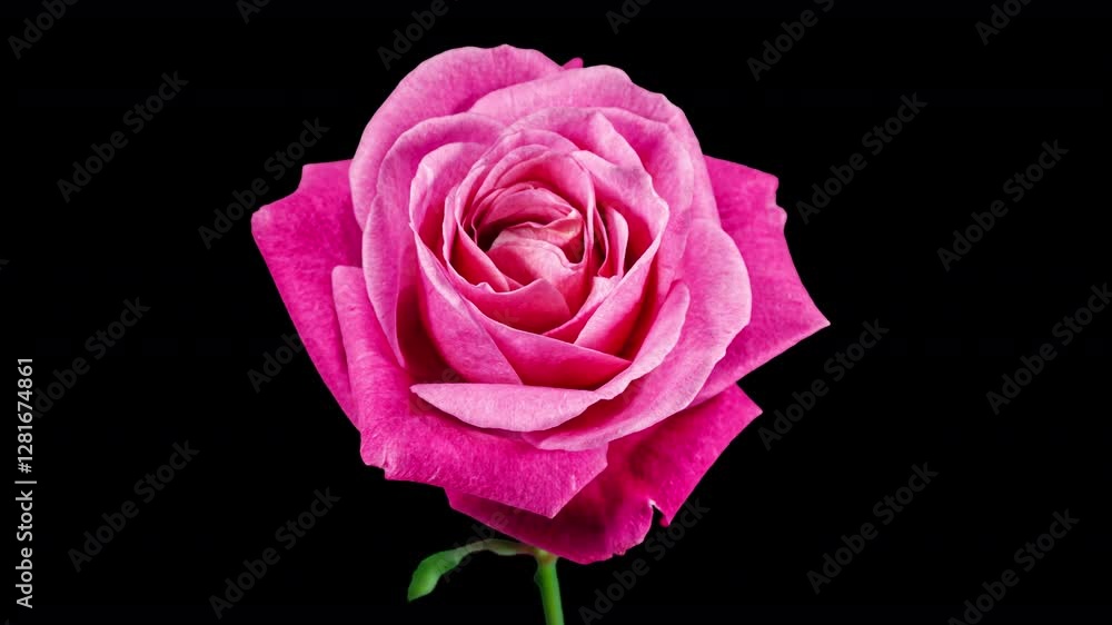 Timelapse of Pink Rose Growing Blossom From Bud to Big Flower on Green Leaves Background with Alpha Matte Channel Timelapse of Pink Rose Growing Blossom From Bud to Big Flower on Green Leaves Background with Alpha Matte Channel