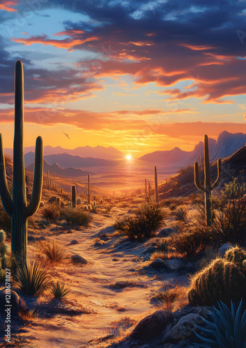 Stunning Desert Sunset Panoramic Landscape Photo