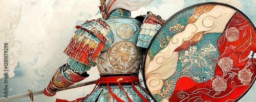 A beautifully detailed samurai armor with intricate designs.