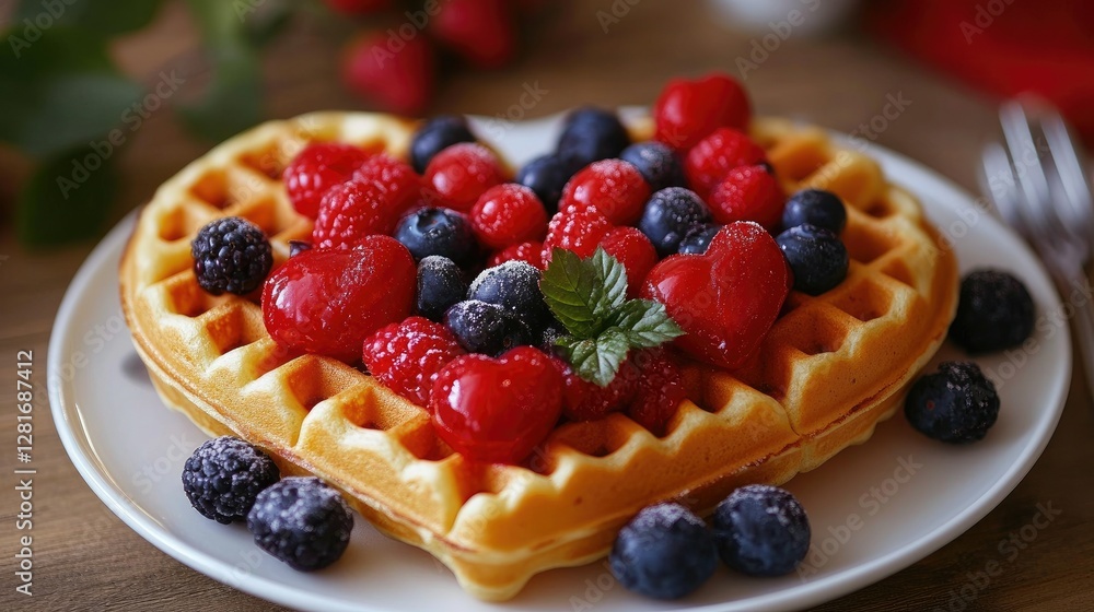 Heart-shaped waffles with berries Heart-shaped waffles with berries