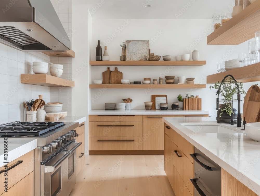 Fototapeta premium A modern kitchen showcasing minimalist decor and style