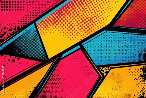 Obraz na płótnie dynamic pop art background with geometric panels in vibrant primary colors bold halftone patterns and comic book style energy lines w salonie
