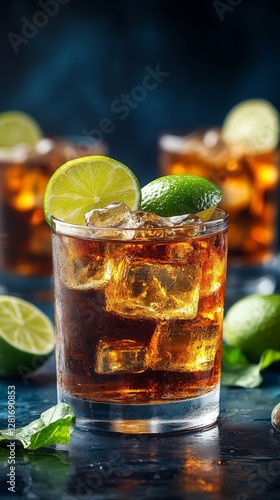 Wallpaper Mural Refreshing Cuba Libre Cocktail with Lime Wedges and Ice Cubes Torontodigital.ca