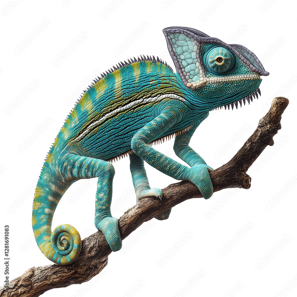 Obraz premium [Transparent Background PNG]Beautiful Exotic Chameleon on Branch